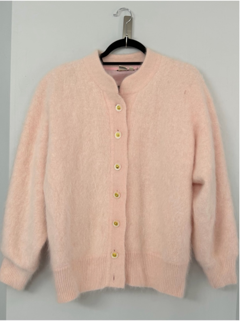 Vintage Baby Pink Angora blend mohair long sleeve satin lined womens medium card